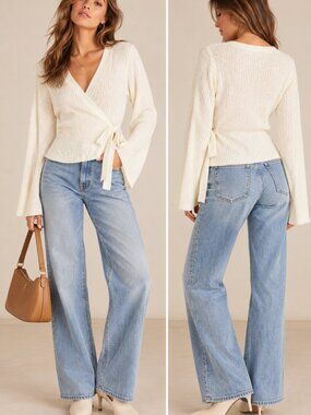 NWT Cupcakes and Cashmere Ivory Knit Crossover Wrap Cardigan Top Size S